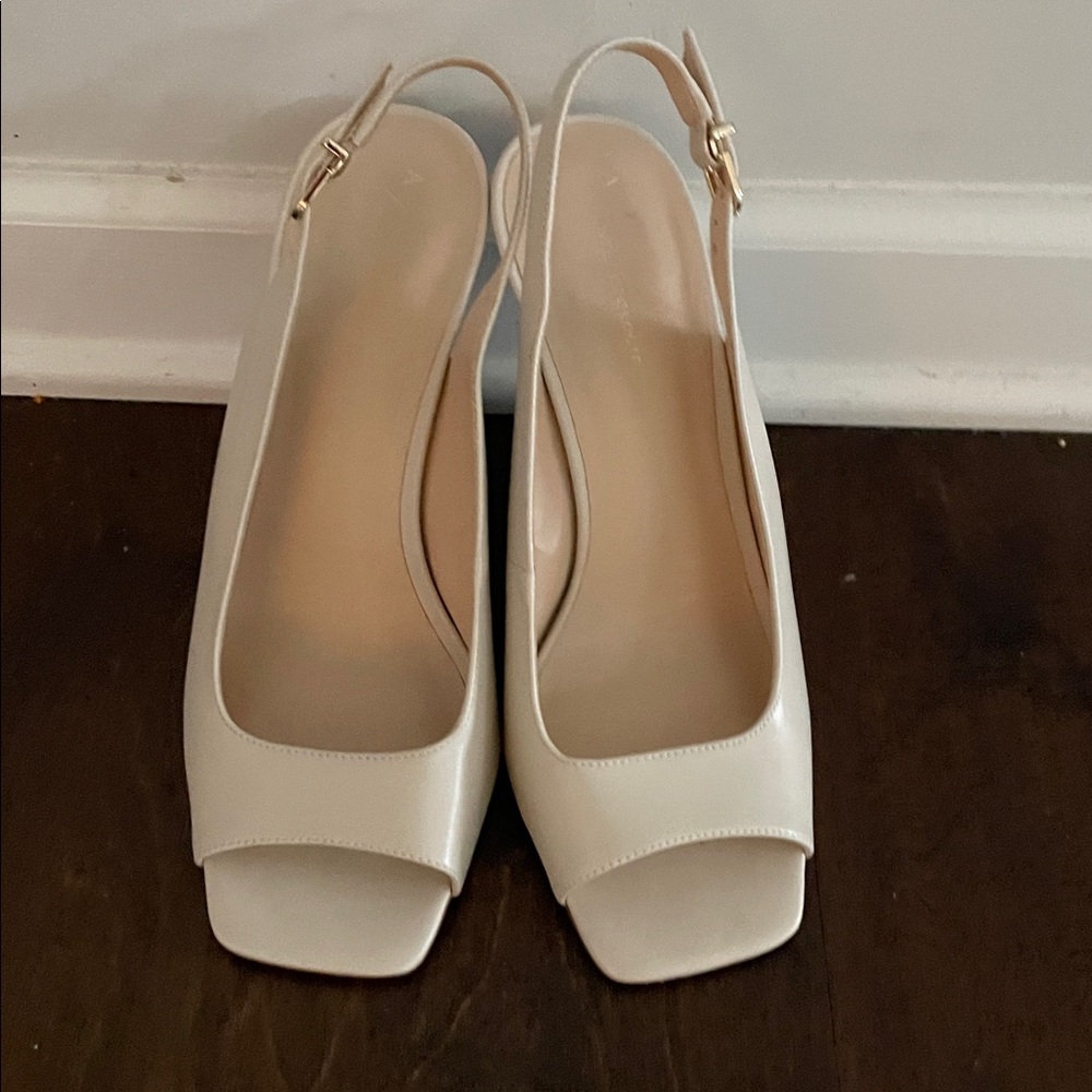 Anthropologie Curved Edge Slingback Heels Cream Size 9.5 - Picture 4 of 14